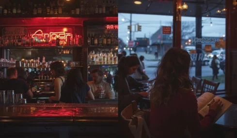 Immersion dans deux univers distincts : bar nocturne et café de jour, lieux incontournables de la convivialité