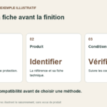 Préparer la fiche avant la finition. Support : Bois, état et ancienne protection. Produit : La référence et sa fiche technique. Conditions : Suivre les consignes applicables.